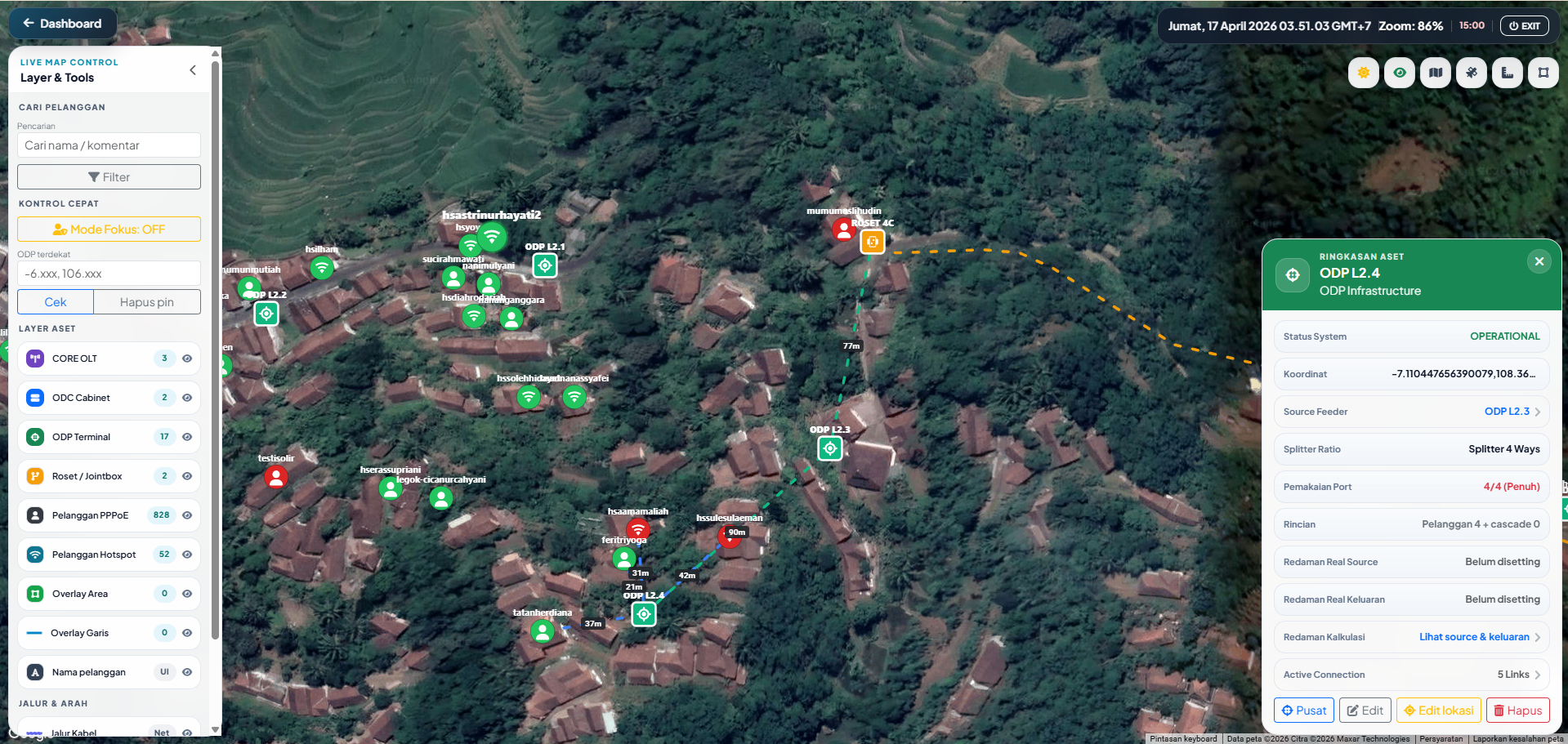 Preview mapping dan ringkasan monitoring ISP Monitor.